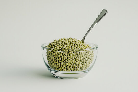tablespoon of soybeans in clear glass bowl, showcasing healthy legumes