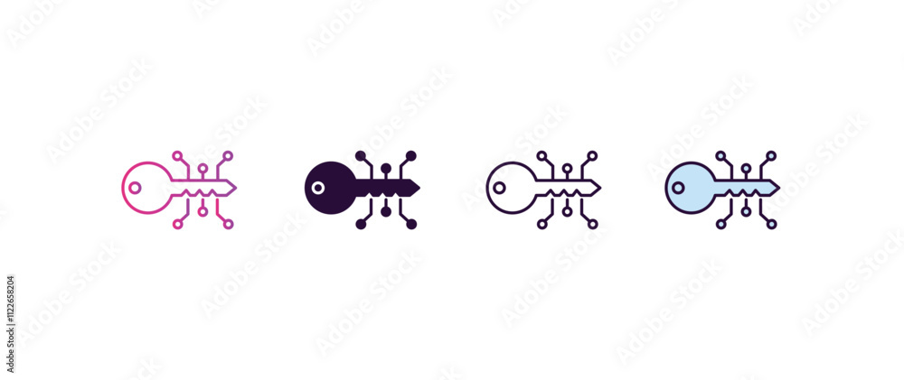 Poster crypto key gradient, line, filled, colored icon. editable vector from cryptocurrency concept. four d