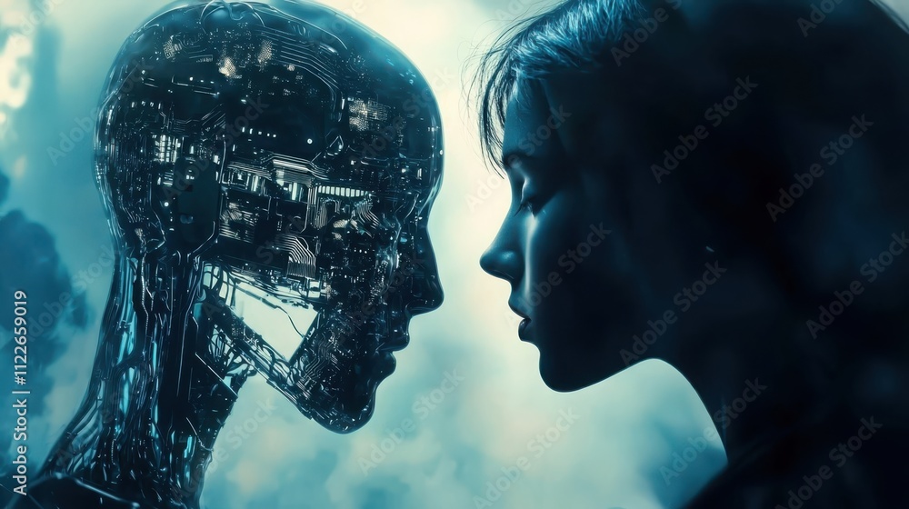 Poster merging mindsthe evolution of artificial intelligence and human integration in a digital future glob