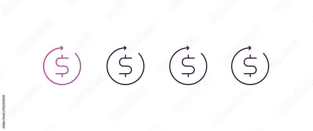 Poster dollar reload gradient, line, filled, colored icon. editable vector from cryptocurrency concept. fou