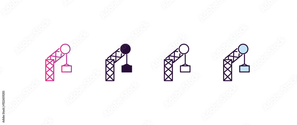 Poster derrick with boxes gradient, line, filled, colored icon. editable vector from construction concept. 