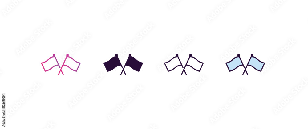 Poster flags crossed gradient, line, filled, colored icon. editable vector from construction concept. four 