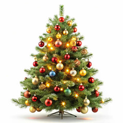 A Christmas tree adorned with colorful ornaments, shimmering lights,