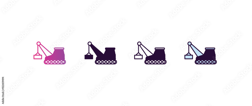 Poster derrick with box gradient, line, filled, colored icon. editable vector from construction concept. fo