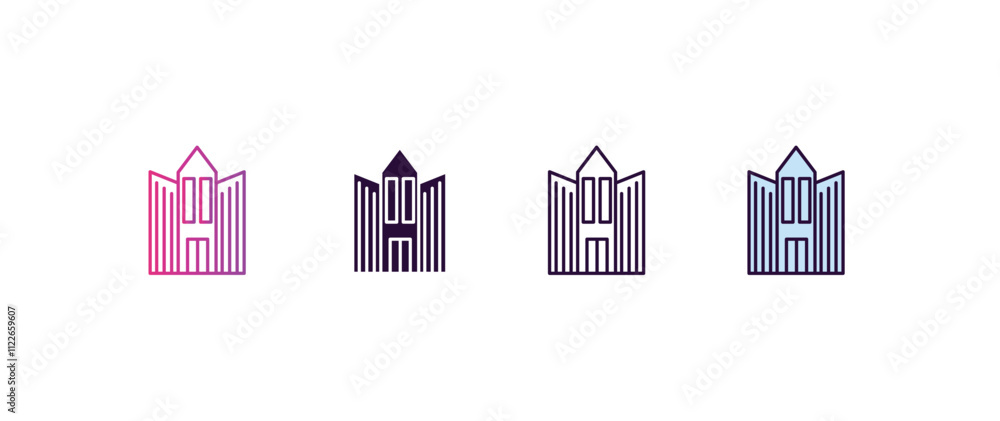 Poster big building gradient, line, filled, colored icon. editable vector from construction concept. four d