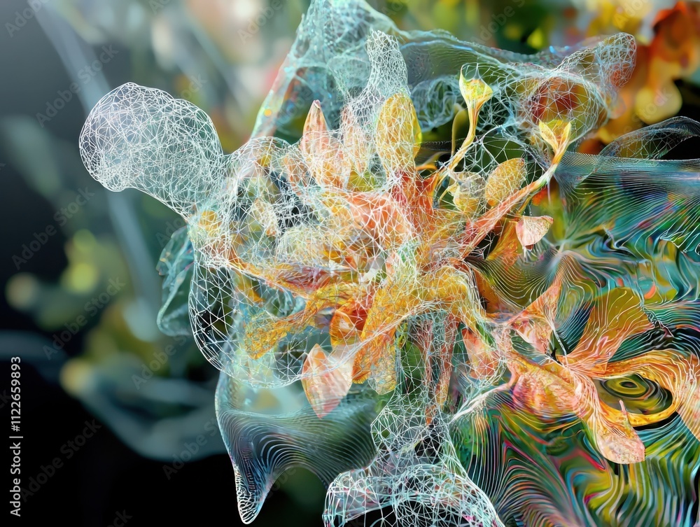 Aufkleber visualizing botanical artificial intelligenceneural dynamics in nature's palette digital artistry te