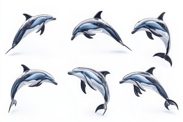 Fototapeta premium Six Stunning Dusky Dolphins Leaping High-Resolution Stock Photo of Marine Mammals in Dynamic Action