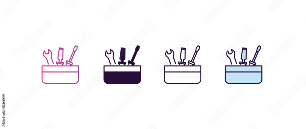 Poster tool box gradient, line, filled, colored icon. editable vector from construction concept. four diffe