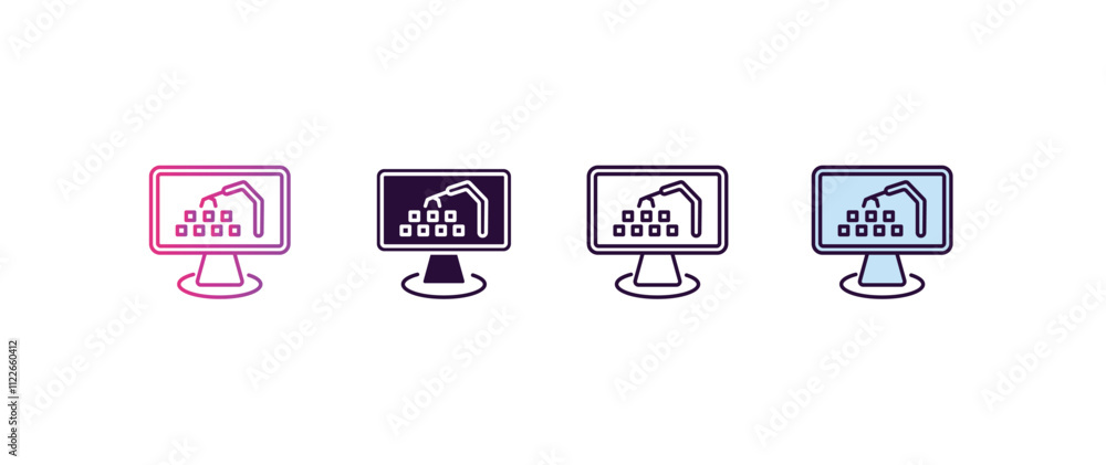 Poster industrial gradient, line, filled, colored icon. editable vector from computer concept. four differe