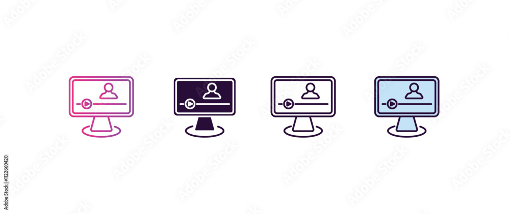Poster video lecture gradient, line, filled, colored icon. editable vector from computer concept. four diff