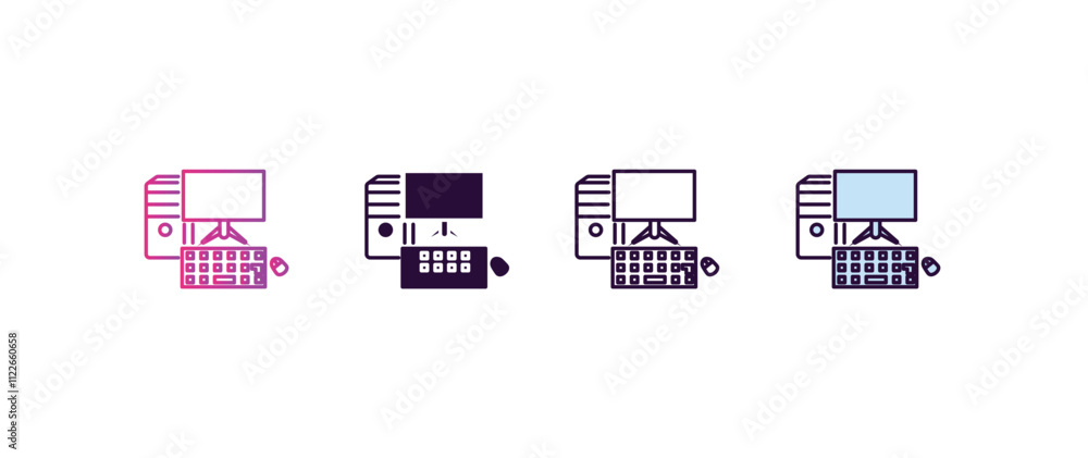 Poster computer set gradient, line, filled, colored icon. editable vector from computer concept. four diffe