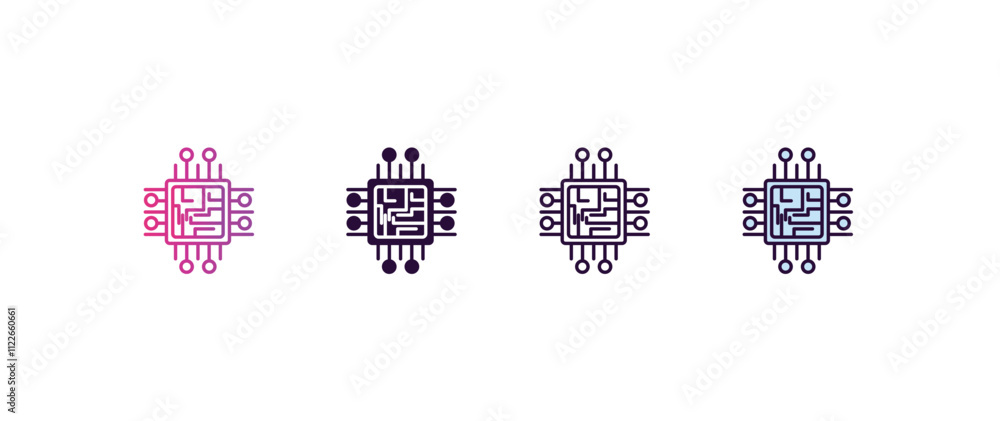 Poster computer chip gradient, line, filled, colored icon. editable vector from computer concept. four diff