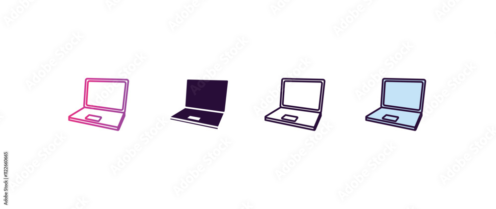 Aufkleber open laptop on gradient, line, filled, colored icon. editable vector from computer concept. four dif