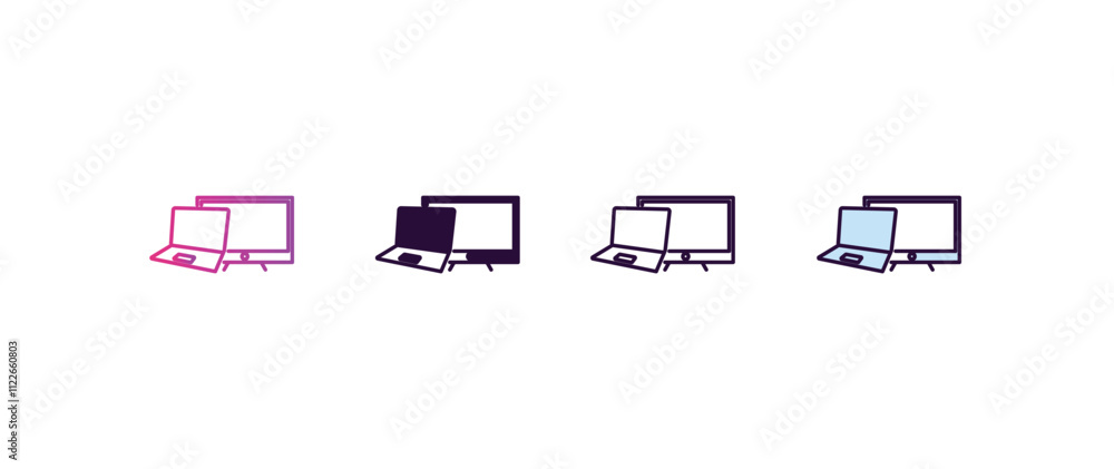 Poster computers gradient, line, filled, colored icon. editable vector from computer concept. four differen