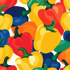 Overlapping colorful bell pepper slices kitchen abstract pattern minimalist design top-down view vibrant composition for culinary art
