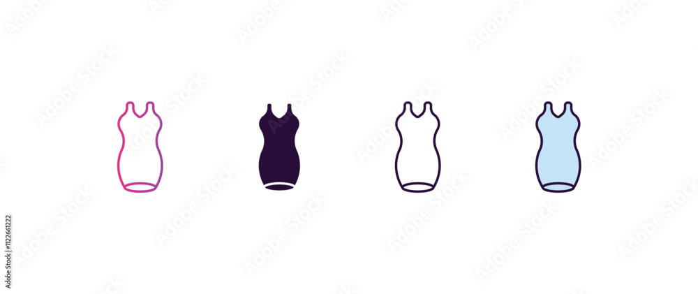 Poster drees gradient, line, filled, colored icon. editable vector from clothes concept. four different style drees icon isolated on white background