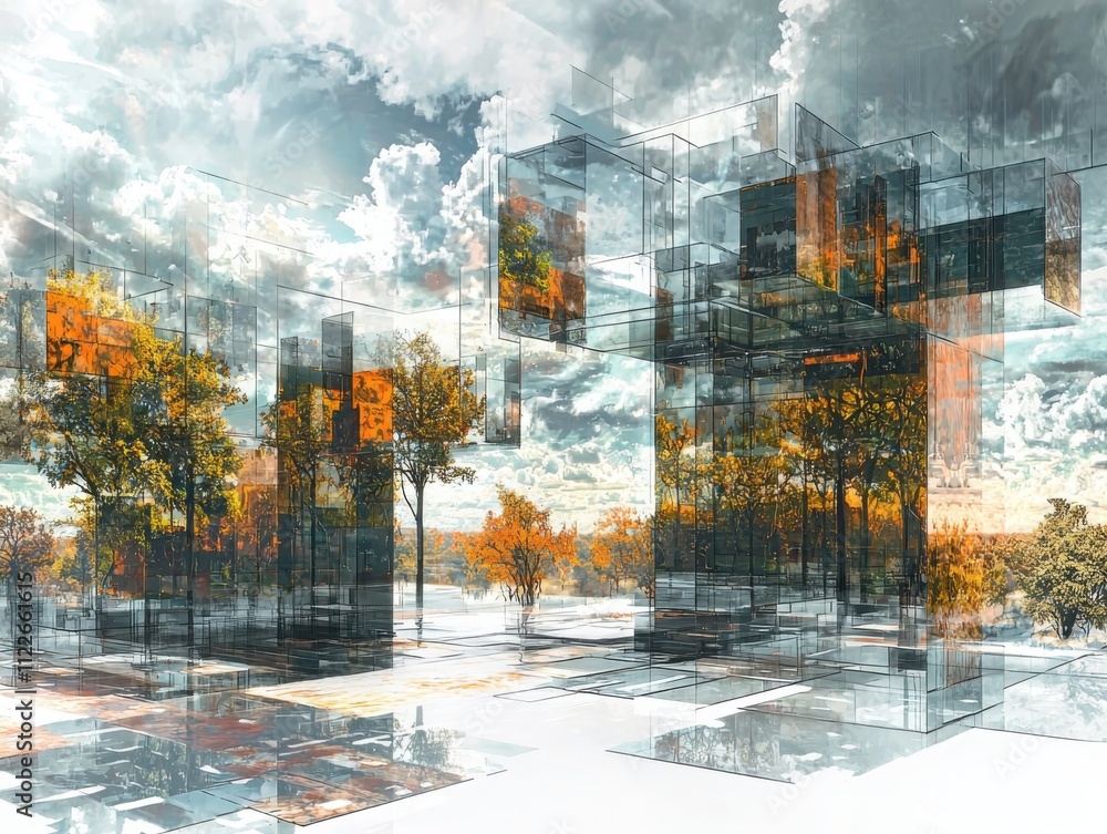 Poster surreal environments reconstructing fragmented realities through digital art