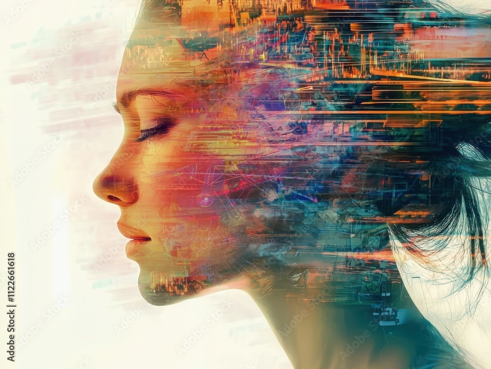 Poster exploring digital consciousness migrationthoughts traversing technological landscapes in the realm o