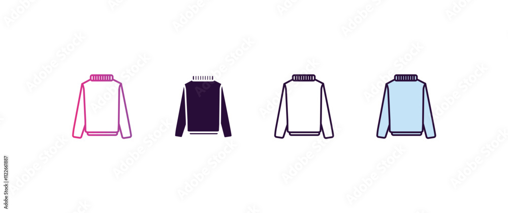 Poster turtleneck gradient, line, filled, colored icon. editable vector from clothes concept. four differen