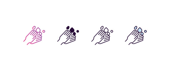 hand wash gradient, line, filled, colored icon. editable vector from cleaning concept. four different style hand wash icon isolated on white background