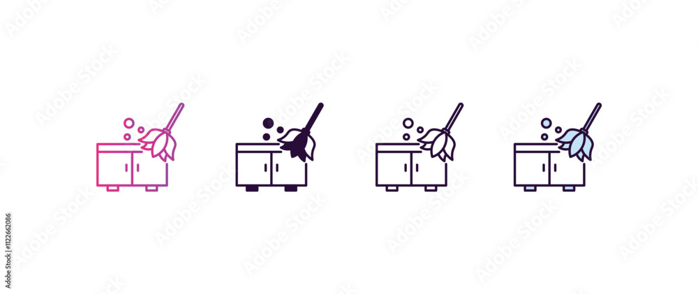 Poster dusting gradient, line, filled, colored icon. editable vector from cleaning concept. four different 