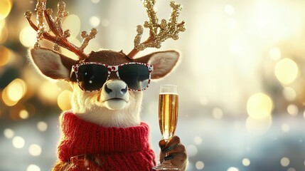 Festive Reindeer Celebrates Christmas With Champagne