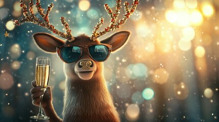 Festive Reindeer Celebrates Christmas With Champagne