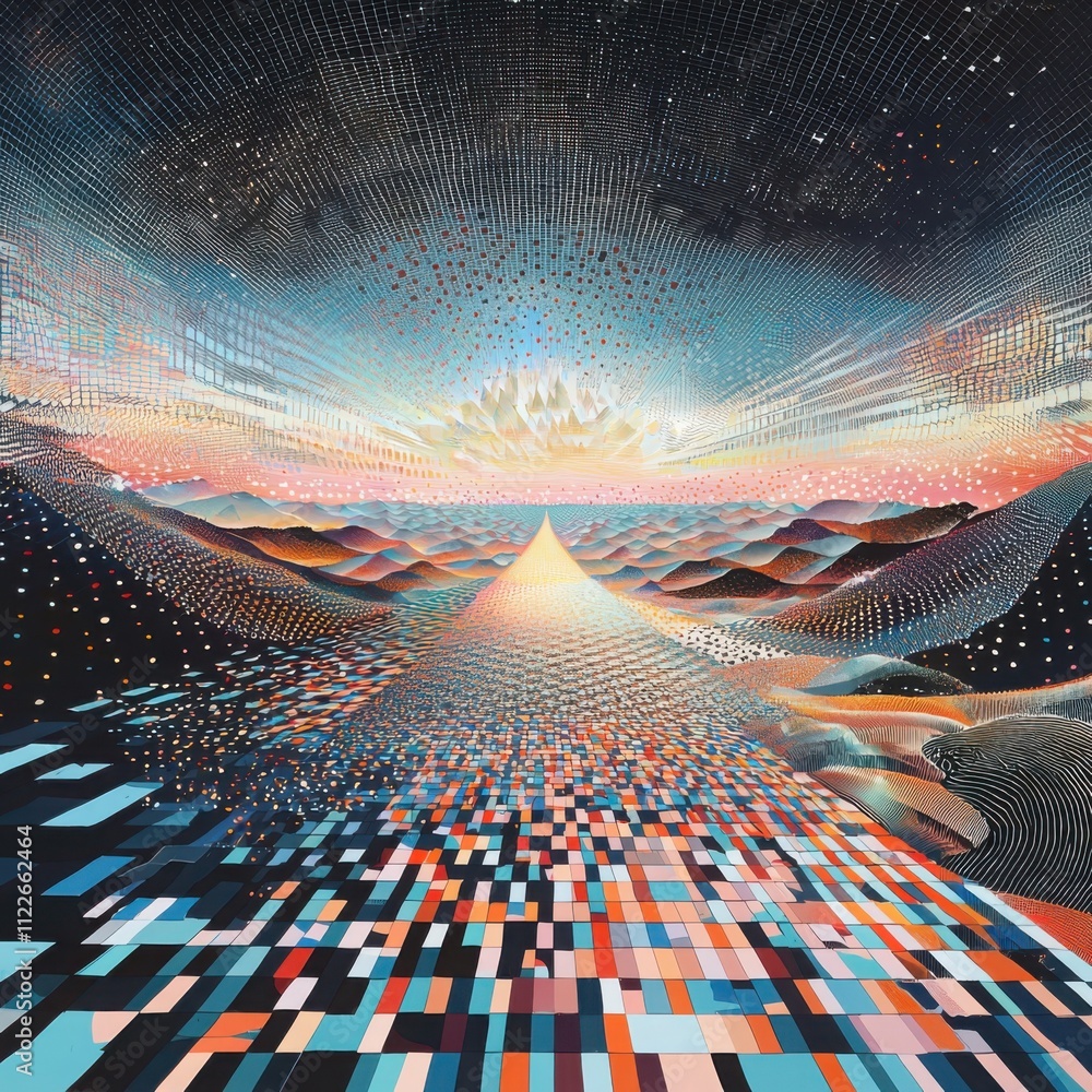 Poster exploring the existential data landscapehuman identity as a complex geometric phenomenon in digital 