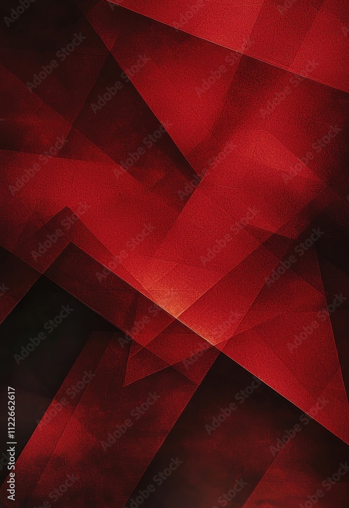 Poster a bold dark red background featuring angular shapes and layered shadows, perfect for a dramatic and 