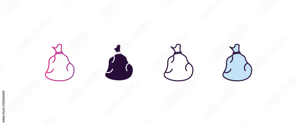 Poster trash bag gradient, line, filled, colored icon. editable vector from cleaning concept. four differen