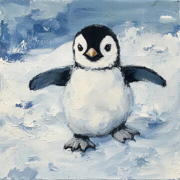 Fluffy penguin chick waddling on pristine icean adorable curiosity in a frozen wonderland