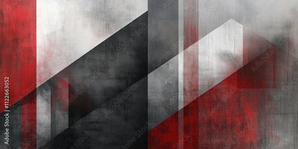 Aufkleber a bold gray and red background with geometric shapes and a mix of soft and dark tones, adding depth 