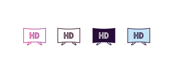1080p hd tv gradient, line, filled, colored icon. editable vector from cinema concept. four different style 1080p hd tv icon isolated on white background