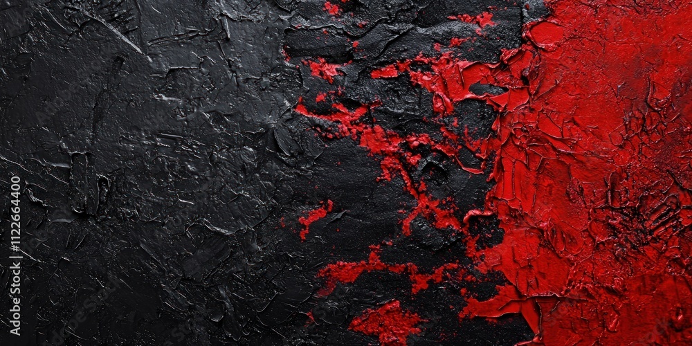 Aufkleber a textured black and red surface with rough elements and strong color contrasts, creating a powerful