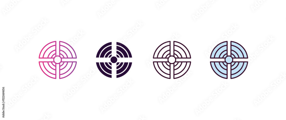 Poster target symbol gradient, line, filled, colored icon. linear vector from business concept. four differ