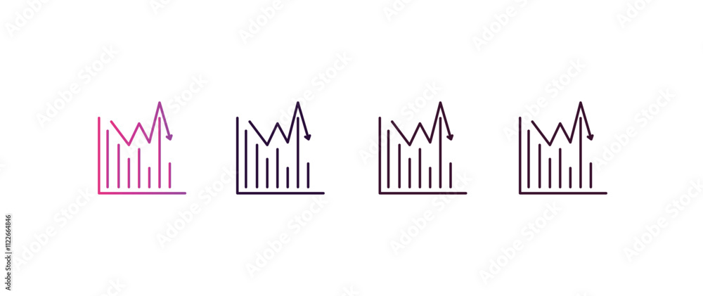 Poster statistical chart gradient, line, filled, colored icon. linear vector from business concept. four di