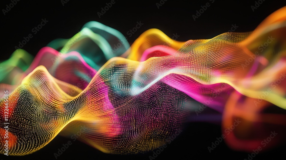 Poster transforming neuroplasticitydynamic light visualization of a brain's evolution in an abstract enviro