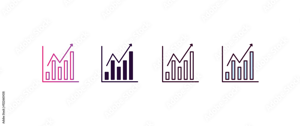 Poster growing bar graph gradient, line, filled, colored icon. linear vector from business concept. four di