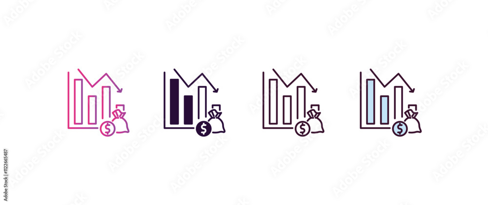 Poster deficit gradient, line, filled, colored icon. linear vector from business concept. four different st