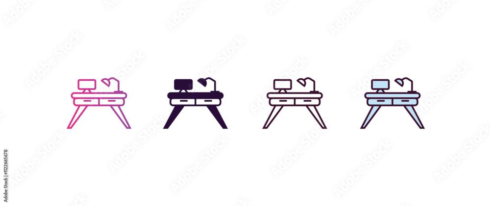 Aufkleber work table gradient, line, filled, colored icon. linear vector from business concept. four different