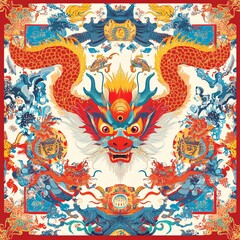 Obraz premium Vibrant artwork of a mythical dragon design with intricate details and colorful patterns.