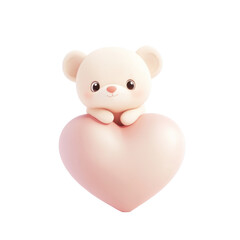 Fototapeta premium 3D Teddy Bear Holding a Pink Heart