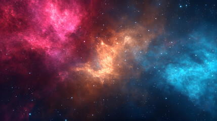 Fototapeta premium vibrant cosmic scene featuring abstract fractal patterns in shades of pink, orange, and blue, resembling nebula filled with stars and interstellar clouds