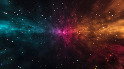 vibrant cosmic scene featuring colorful nebula with swirling hues of blue, pink, and orange, surrounded by countless stars, creating sense of depth and wonder