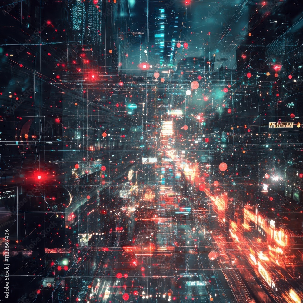 Poster exploring the interconnected digital lifethe technological ecosystem of urban environments interacti