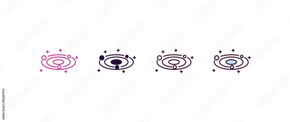 Poster galaxy view gradient, line, filled, colored icon. editable vector from astronomy concept. four diffe