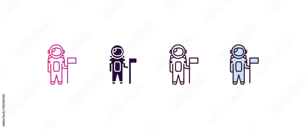 Poster astronaut and flag gradient, line, filled, colored icon. editable vector from astronomy concept. fou