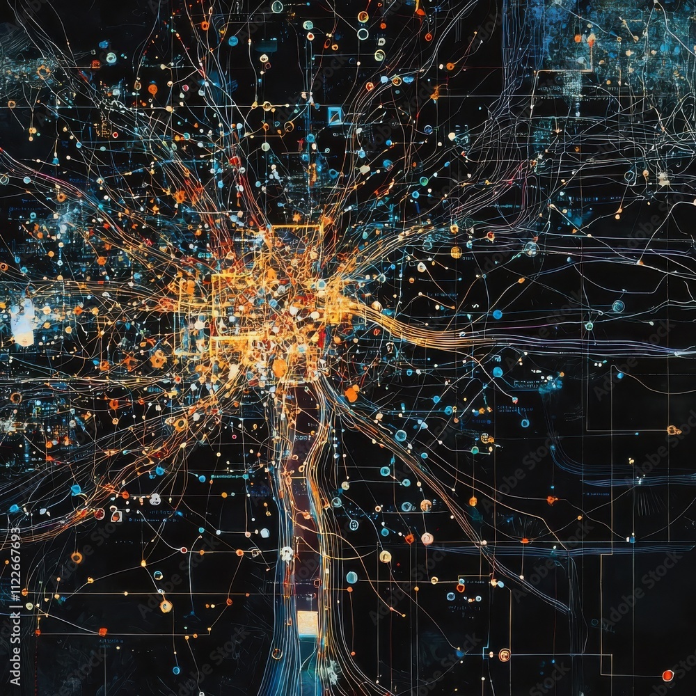 Poster visualizing technological innovationcircuit-like human neural networks in a digital environment for 
