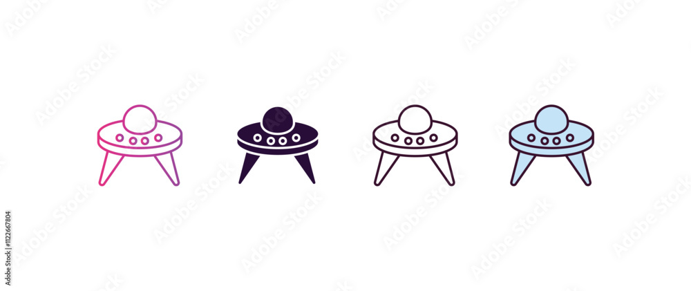Poster big ufo gradient, line, filled, colored icon. editable vector from astronomy concept. four different