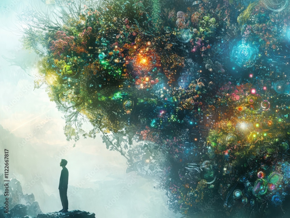 Poster visualizing technological intuitionpredictive algorithms as living entities in a digital landscape e